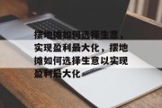 摆地摊如何选择生意，实现盈利最大化，摆地摊如何选择生意以实现盈利最大化