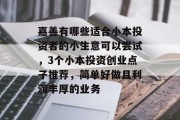 嘉善有哪些适合小本投资者的小生意可以尝试，3个小本投资创业点子推荐，简单好做且利润丰厚的业务