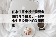 在小生意中投资需要考虑的几个因素,一窥中小生意投资中的关键因素 在小生意中投资需要考虑的几个因素,一窥中小生意投资中的关键因素