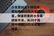 小生意创业十种选择，帮你赚取10万大笔财富，财富积累的小生意创业方法，从10个选择中赚取10万元大笔财富