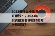 2023做什么小生意好赚钱?,2023年投资创业有哪些好的方向和建议? 2023做什么小生意好赚钱?,2023年投资创业有哪些好的方向和建议?