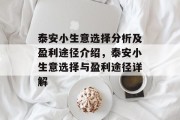 泰安小生意选择分析及盈利途径介绍,泰安小生意选择与盈利途径详解 泰安小生意选择分析及盈利途径介绍,泰安小生意选择与盈利途径详解