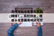 农村什么小生意买卖最赚钱?,农村创业,哪些小生意最有利润可挖? 农村什么小生意买卖最赚钱?,农村创业,哪些小生意最有利润可挖?