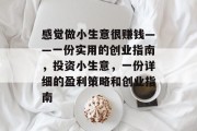 感觉做小生意很赚钱——一份实用的创业指南,投资小生意,一份详细的盈利策略和创业指南 感觉做小生意很赚钱——一份实用的创业指南,投资小生意,一份详细的盈利策略和创业指南