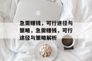 急需赚钱,可行途径与策略,急需赚钱,可行途径与策略解析