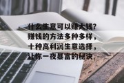 什么生意可以赚大钱?赚钱的方法多种多样,十种高利润生意选择,让你一夜暴富的秘诀