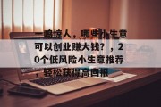 一鸣惊人,哪些小生意可以创业赚大钱?,20个低风险小生意推荐,轻松获得高回报