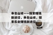 承包山坡——探索赚钱新途径,承包山坡,探索农业赚钱新途径