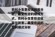 农村小生意投资回报分析,最受欢迎的赚钱方式,农村小生意投资收益与前景,最受欢迎的盈利模式分析 农村小生意投资回报分析,最受欢迎的赚钱方式,农村小生意投资收益与前景,最受欢迎的盈利模式分析