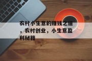 农村小生意的赚钱之道,农村创业,小生意盈利秘籍 农村小生意的赚钱之道,农村创业,小生意盈利秘籍