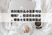农村有什么小生意可以赚钱?,投资农业创业,哪些小生意值得尝试? 农村有什么小生意可以赚钱?,投资农业创业,哪些小生意值得尝试?