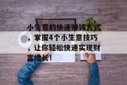 小生意的快速赚钱方式,掌握4个小生意技巧,让你轻松快速实现财富增长! 小生意的快速赚钱方式,掌握4个小生意技巧,让你轻松快速实现财富增长!