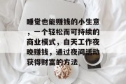 睡觉也能赚钱的小生意,一个轻松而可持续的商业模式,白天工作夜晚赚钱,通过夜间活动获得财富的方法 睡觉也能赚钱的小生意,一个轻松而可持续的商业模式,白天工作夜晚赚钱,通过夜间活动获得财富的方法