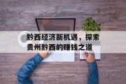 黔西经济新机遇，探索贵州黔西的赚钱之道