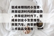 低成本赚钱的小生意-共享经济时代的新趋势，共享经济时代下，低成本创业小生意推荐，共享汽车、共享单车、二手商品交易等
