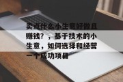 卖点什么小生意好做且赚钱?,基于技术的小生意,如何选择和经营一个成功项目