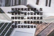 如何利用闲置资源,在家乡开一家小型业务以赚取收益,从闲置资源中创业,用家乡的微小机会实现财富增长 如何利用闲置资源,在家乡开一家小型业务以赚取收益,从闲置资源中创业,用家乡的微小机会实现财富增长
