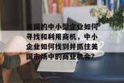 美国的中小型企业如何寻找和利用商机,中小企业如何找到并抓住美国市场中的商业机会? 美国的中小型企业如何寻找和利用商机,中小企业如何找到并抓住美国市场中的商业机会?