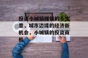 投资小城镇赚钱的小生意,城市边缘的经济新机会,小城镇的投资商机 投资小城镇赚钱的小生意,城市边缘的经济新机会,小城镇的投资商机