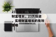 23万投资，如何实现财富增长，23万投资，实现财富增长的有效策略