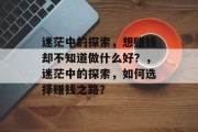 迷茫中的探索,想赚钱却不知道做什么好?,迷茫中的探索,如何选择赚钱之路?
