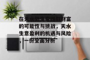 在天水做生意赚取财富的可能性与挑战,天水生意盈利的机遇与风险,一份全面分析