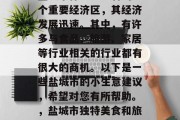 盐城市作为江苏省的一个重要经济区，其经济发展迅速。其中，有许多与食品、旅游、家居等行业相关的行业都有很大的商机。以下是一些盐城市的小生意建议，希望对您有所帮助。，盐城市独特美食和旅游景点的商机探索