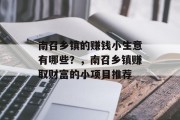 南召乡镇的赚钱小生意有哪些?,南召乡镇赚取财富的小项目推荐