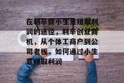 在利辛做小生意赚取利润的途径,利辛创业商机,从个体工商户到公司老板,如何通过小生意赚取利润
