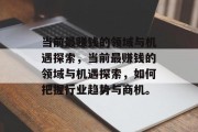 当前最赚钱的领域与机遇探索,当前最赚钱的领域与机遇探索,如何把握行业趋势与商机。 当前最赚钱的领域与机遇探索,当前最赚钱的领域与机遇探索,如何把握行业趋势与商机。