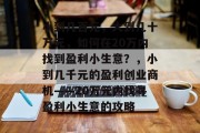 小到几百元,大到几十万元,如何在20万内找到盈利小生意?,小到几千元的盈利创业商机——20万元内找寻盈利小生意的攻略 小到几百元,大到几十万元,如何在20万内找到盈利小生意?,小到几千元的盈利创业商机——20万元内找寻盈利小生意的攻略