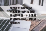从投资的角度分析: 小本生意 如何找到赚钱的好项目,小本生意如何实现盈利,以投资视角解析 从投资的角度分析: 小本生意 如何找到赚钱的好项目,小本生意如何实现盈利,以投资视角解析