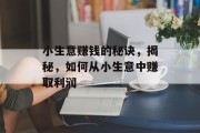 小生意赚钱的秘诀,揭秘,如何从小生意中赚取利润 小生意赚钱的秘诀,揭秘,如何从小生意中赚取利润