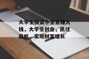 大学生投资小生意赚大钱,大学生创业,抓住商机,实现财富增长 大学生投资小生意赚大钱,大学生创业,抓住商机,实现财富增长