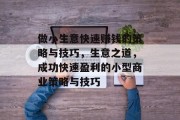 做小生意快速赚钱的策略与技巧,生意之道,成功快速盈利的小型商业策略与技巧 做小生意快速赚钱的策略与技巧,生意之道,成功快速盈利的小型商业策略与技巧