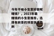今年干啥小生意好做呢赚钱?,2023年最赚钱的小生意推荐,选择有前景的项目快速盈利 今年干啥小生意好做呢赚钱?,2023年最赚钱的小生意推荐,选择有前景的项目快速盈利