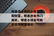 郏县适合做的小生意赚取财富,郏县创业热门商机,哪些小项目可助你实现财富增长