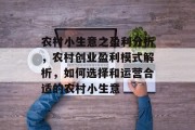 农村小生意之盈利分析,农村创业盈利模式解析,如何选择和运营合适的农村小生意 农村小生意之盈利分析,农村创业盈利模式解析,如何选择和运营合适的农村小生意