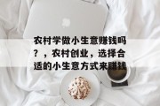 农村学做小生意赚钱吗?,农村创业,选择合适的小生意方式来赚钱 农村学做小生意赚钱吗?,农村创业,选择合适的小生意方式来赚钱
