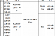 江苏江南农村商业银行被罚35万元:信用卡资金监测管控不到位