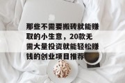 那些不需要搬砖就能赚取的小生意，20款无需大量投资就能轻松赚钱的创业项目推荐