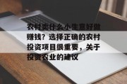 农村卖什么小生意好做赚钱?选择正确的农村投资项目很重要,关于投资农业的建议 农村卖什么小生意好做赚钱?选择正确的农村投资项目很重要,关于投资农业的建议
