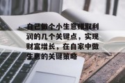 自己做个小生意赚取利润的几个关键点,实现财富增长,在自家中做生意的关键策略 自己做个小生意赚取利润的几个关键点,实现财富增长,在自家中做生意的关键策略