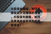 小投资大回报，如何选择投资少又赚钱的项目，小投资大回报，如何选择高收益低风险的投资项目？