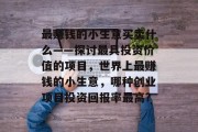 最赚钱的小生意买卖什么——探讨最具投资价值的项目,世界上最赚钱的小生意,哪种创业项目投资回报率最高? 最赚钱的小生意买卖什么——探讨最具投资价值的项目,世界上最赚钱的小生意,哪种创业项目投资回报率最高?