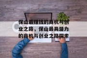 保山最赚钱的商机与创业之路，保山最具潜力的商机与创业之路探索