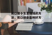 周口做小生意赚钱的方法，周口创业盈利好方法