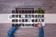 投资小也能赚钱的小生意项目,百万投资的高回报小生意,普通人也能创业成功的机会 投资小也能赚钱的小生意项目,百万投资的高回报小生意,普通人也能创业成功的机会