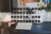 米粉创业之路,如何通过做米粉实现盈利?,米粉创业之路,如何通过精细制作米粉实现盈利?