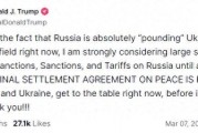 特朗普威胁对俄罗斯实施更多制裁 直至达成和平协议